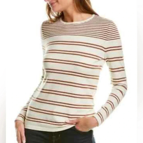 J.McLaughlin Women’s Poet‎ Lightweight Sweater White/Coffee Stripe Cotton XS NEW - Picture 1 of 8